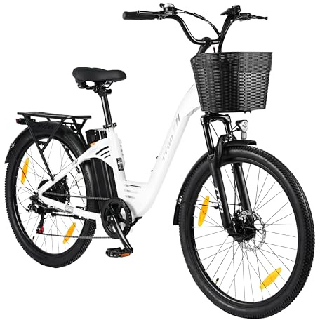 Sinaopus E-Bike Damen Herren 26'' Citybike max.120km Pedelec E-Bike für Damen und Herren (weiß)