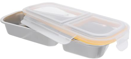 Kichvoe Contenitore Pranzo in Acciaio Inossidabile Doppio Scomparto e Chiusura a Tenuta, Scatola Lunch da 700ml per Scuola e Picnic All'aperto
