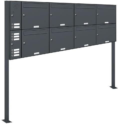 AL Briefkastensysteme 8er Standbriefkasten Anthrazitgrau RAL 7016 mit Klingel als 8 Fach Briefkastenanlage in Postkasten Briefkasten Design modern