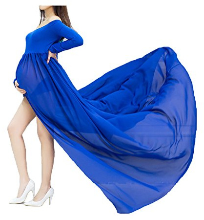 xuanranUK Abiti Eleganti Donne Incinte, Abito in Chiffon Incinta Fotografia Puntelli Fancy Servizio Fotografico per Beach, Vestiti Donne Incinte Gonne fotografiche di maternità (Blu)