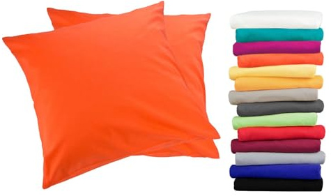 Moon 2er Pack Luxury Linon Kissenbezug 100% Baumwolle-orange-80x80