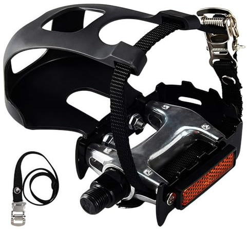 YBEKI Pro-Grade Spin Bike Pedals with Toe Clips & 4D Adjustable Straps - 9/16 Alloy Spindle for Mountain Road Bikes/Peloton/Schwinn/Sunny Bikes | 500lb Load Capacity + 12-Month Warranty