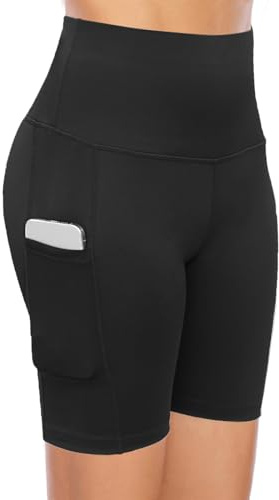 COTOP Laufhose Kurz Damen, Tights Sporthose Kurze mit Tasche, High Waist Leggings Shorts Sommer, Blickdicht Elastisch Yogahosen für Gym/Fitness/Jogging/Radfahren/Biker(Schwarz, M)