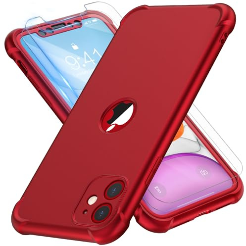 ORETECH for iPhone 11 Case 6.1, Shockproof Slim, Screen Protector, Red | 15ft Military Grade Drop, Camera Lens Guard, 360 Silicone Rubber Bumper