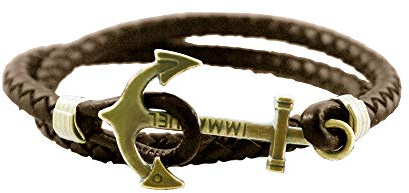 FGT Brown Anchor Braided Leather Wrap Bracelets for Men Women Ship Boat Couple Birthday Anniversary Family Christmas Friendship