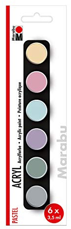 Marabu 1210000000211 - Einsteigerset Acrylfarben Pastell, 6 Farben in 3,5 ml Näpfchen, auf Wasserbasis, wasserfest und lichtbeständig, schnelltrocknend für Keilrahmen, Papier, Pappe und Holz