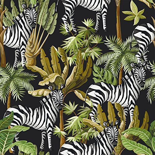 VEELIKE Fototapete Dschungel Zebra 44.5cm×900cm Tropische Tapete Blumen Selbstklebende Folie Wasserfest Dekoration Schlafzimmer Klebefolie Ornamente Möbelfolie Schrankpapier Vintage Wohnzimmer Flur