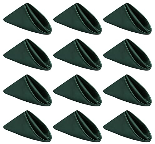 Dunkelgrüne Stoffservietten, Set mit 12 Stück, Satin-Servietten, waschbar, Wiederverwendbare Servietten für den täglichen Gebrauch, Tisch, Herbst Thanksgiving und Weihnachten, 50.8x50.8 cm