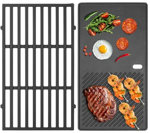 WELL GRILL 7637 44,5CM Gusseisen Grillrost und Bratpfannen für Weber Spirit E210 E220 S210 S220 Gasgrills (mit vorderen Bedienknöpfen), BBQ Grillplatte Ersatzteil für Weber Spirit I & II 200 Series