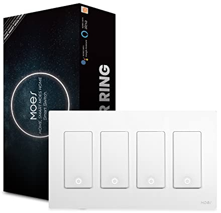 MoesGo 2nd Generation WiFi Smart Light Switch, Smart Wall Switch 2.4GHz WiFi, Neutral Wire Required, Smart Life APP Remote Control, Compatible with Alexa/Google Home, No hub Required White 4 Gang