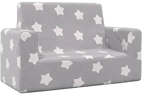 vidaXL Kindersofa 2-Sitzer, Sofa Sessel für Kinderzimmer, Kindersessel Kindercouch Abnehmbar Bezug, Kindermöbel, Modern, Hellgrau mit Sternen Weich Plüsch
