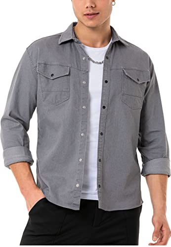 Red Bridge Camisa vaquera para hombre, informal, con bolsillo en el pecho, gris, L
