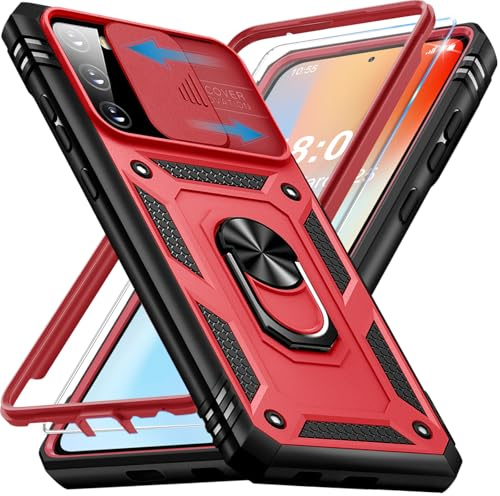 Giyer Handyhülle für Samsung Galaxy S20 FE Hülle mit Schutzfolie, Galaxy S20 FE 4G/5G Schutzhülle mit Kameraschutz 360° Drehbarer Metall Ring Ständer Stoßfest Bumper S20 FE 6.5 Case (Rot)