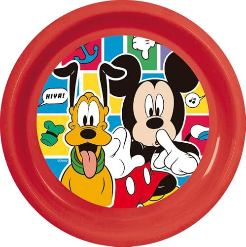 Tataway Assiette plate en plastique rouge Disney Mickey Mouse résistante aux chocs accidentels et réutilisable