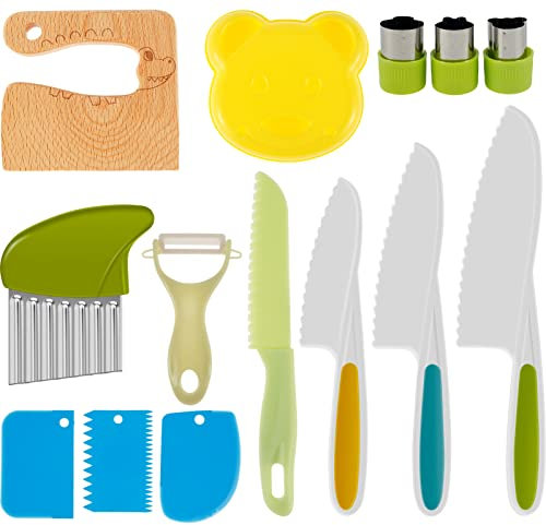 Airener 14PCS Knife for Kids, Kids Knife for Chopping, Kids Kitchen Knife Set, Plastic Children Cooking Knives with Potato Slicer, Durable Kitchen Cutter Set for Kids Cooking Cutting Fruit Bread