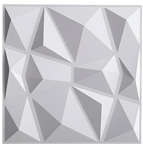 Warmiehomy 3D Wall Panels 19.7x19.7 Gaming Wall Panels 12 Pack Panelling Decorative Diamond Tiles White for Living Room, Bedroom, Bathroom, Interior Home Decor(50cm*50cm)