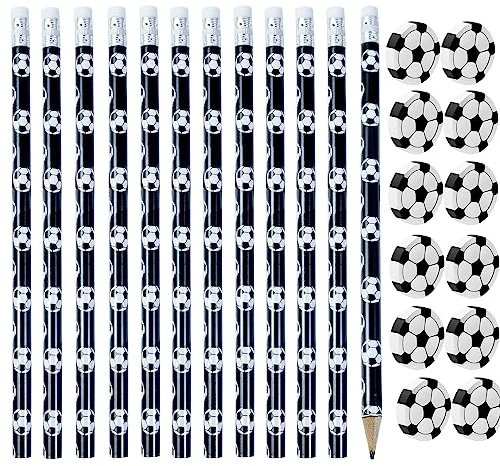 Karjiaja 24 Stück Fußball Bleistifte, Kunststoff Fußball Radiergummi Thema Radierstift Kleine Lustige Radierer Holzbleistifte Radiergummi für Schule Schreibwaren