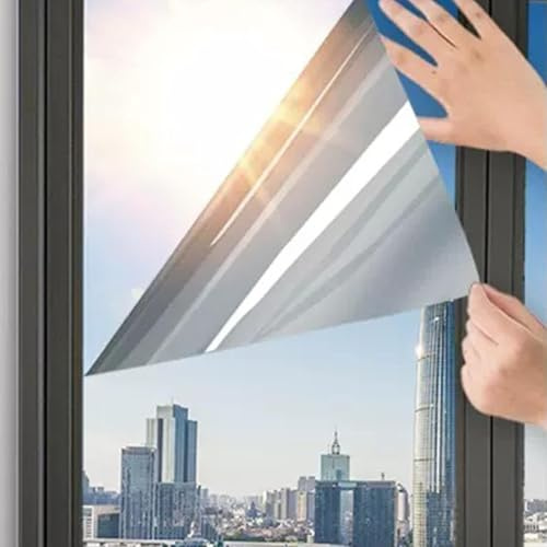 PW TOOLS UV-Schutz Sonnenschutzfolie Fenster innen oder außen| 60 x 200 cm Spiegelfolie Selbstklebend| Wärmeschutzfolie Fenster| Fensterfolie Blickdicht | Rückstandslose Sonnenschutz Folie
