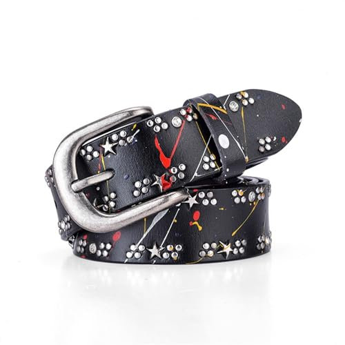 MeiDai Damengürtel 3,5 cm Modedesigner bunter Nietengürtel Damen Ledergürtel Vintage Damengürtel for Jeans (Size : 90, Color : Schwarz)