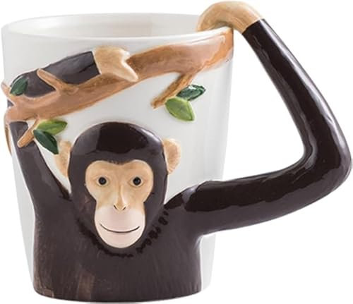 YY 3D Ceramic Coffee Mug Funny Tea Cup - Gift Choice for Any Occasion, for Latte, Mocha, Espresso, Afternoon Tea, Cold or Hot Drinks (Monkey)