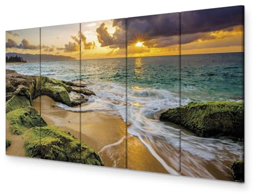 murando - Handart Meer Kunstdruck auf Leinwand 100x40 cm 5 tlg Groß Kunstbilder wie Handbemalte Wandbilder XXL mit Acrylgel beschichtet Wand Bilder mit Struktur Strand Natur c-B-0462-b-m