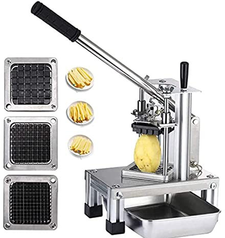 Affettatrice patatine fritte con 3 lame, in acciaio inox, tagliaverdure e patate, argento, per bastoncini di verdure, patatine fritte