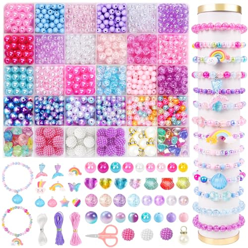 DTYDECLE 1200+ Meerjungfrau perlen Meeresthema Bastelset Ketten Bastelset | DIY Armband Selber Machen Kit Stück Perlen zum Auffädeln für DIY Armbänder Handwerk Schmuckherstellung