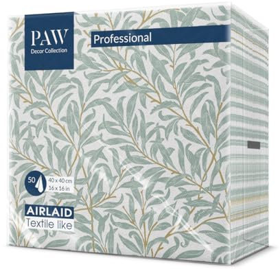 PAW - Airlaid Cloth-Like Napkins (40 x 40 cm) | 50 Pieces | Ideal for Wedding, Christening, Communion, Birthday | Linen Feel Elegant Napkins | Color: Willow Branch