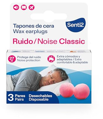 Senti2 Tapones oidos ruido dormir - Cera 6 uds (3 pares)