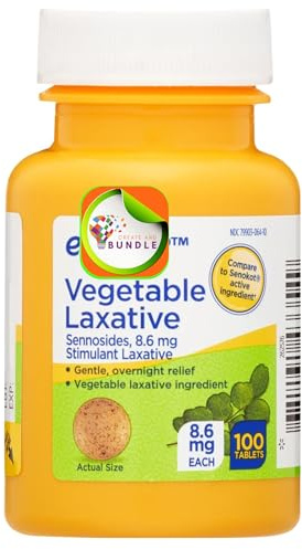 Equate Natural Vegetable Laxative Sennosides Tablets - 100 Count - Gentle, Overnight Constipation Relief, Supports Digestive Health + CreateAndBundle Sticker
