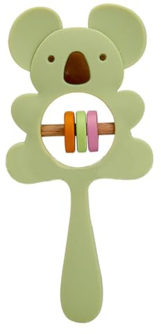 Aublinto Baby Beißring Baby Beissring Zahnungshilfe Tiermotiv aus Silikon und Holz BPA-frei Zahnen und Greifling Nursing für Babys lebensmittelechtes Silikon Beißring Grün