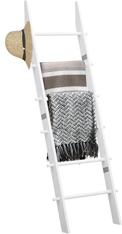 TEAKMAMA 6-stöckige Deckenleiter mit Aufhängeknöpfen, 150 cm, Wandanlehndecke, Leiter für Wohnzimmer, Schlafzimmer, rustikale dekorative Leiter für Decken, Überwürfe, gemütliche Heimdekoration,
