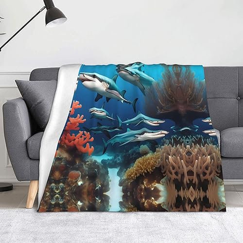 Broleo Faltbare Decke, Überwurf, 152,4 x 127 cm, geeignet für Sofa, Bett, Schlafzimmer, Reisen, Camping, U-Boot, Hai, Korallenmuster