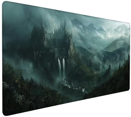 Gaming Mauspad XXL 800x300x3 mm Groß Mousepad Grau Schreibtischunterlage Wasserfall Mouse Pad rutschfeste Gummibasis, Vernähte Kanten Design Wasserdicht Mouse Pad für PC Gaming Zubehör, Geschenk Z-84