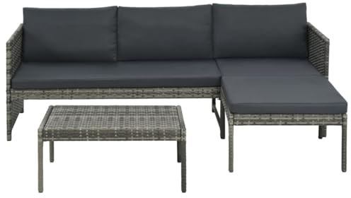 HETFTJN Outdoor Sofa Gartensofa Outdoor Furniture Wohnzimmer Möbel - 3-TLG. Garten-Lounge-Set mit Kissen Poly Rattan Grau für Balkon Café Restaurant Garten