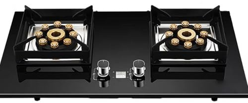 THEGA Stufa A Gas - Stufa A Gas in Vetro Temperato 9.0Kw, Stufa A Gas Ad Alto Fuoco Ad Accensione Rapida da Tavolo E da Incasso,Smart Timed Stufa A Gas Doppia Stufa, con Supporto in Ghisa(NG)