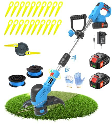 Wrneaoch 21V Decespugliatore a Batteria Elettrico con 12.000 RPM e motore da 850W Tagliabordi a Batteria con 2 Batterie da 4,0 Ah è Ideale per Tagliare l'erba in Modo Efficace e Senza Sforzo