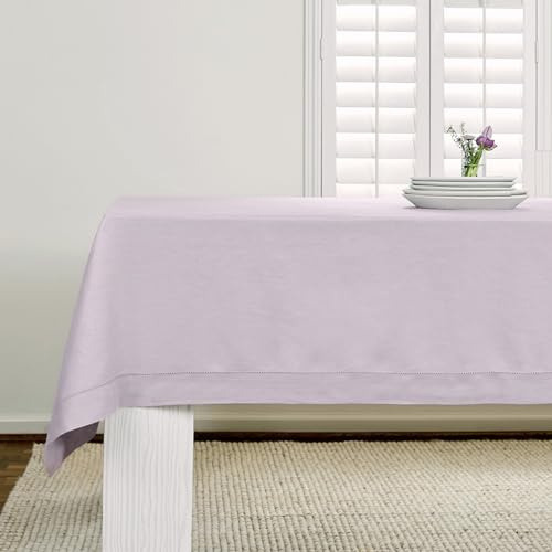 Solino Home Mantel de Lino Lila de 60 x 144 Pulgadas, Mantel de Lino 100% Puro con vainica para mesas rectangulares, Mantel Lavable a máquina para el Verano