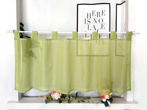 Devola Scheibengardine Voile Einfarbig Schlaufen HxB45x90cm Grün 1Stück | Modern Bistrogardine Transparent Kurzgardine mit Schlaufen Kurzer Fenstervorhang für Küchenfenster Wohnzimmer Landhaus