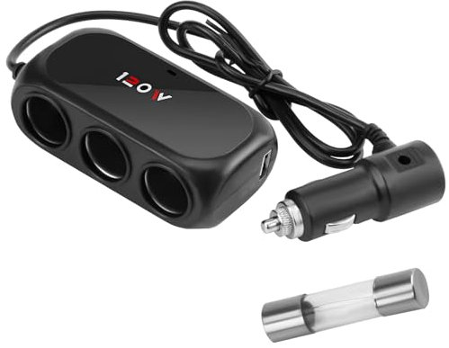 Car Cigarette Lighter Splitter Adapter 3 Sockets Car Charger adapter 120W Dual USB Fast Charger 12V/24V Power Outlet for Dash Cam GPS Phones Tablets - Built-In Safety Features LED Indicator