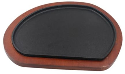 Colcolo Assiette à Steak en Fonte Plateau en Bois Plaque de Cuisson Fajita Assiette de Serveur Fajita poêle Assiette grésillante pour Restaurant Cuisine