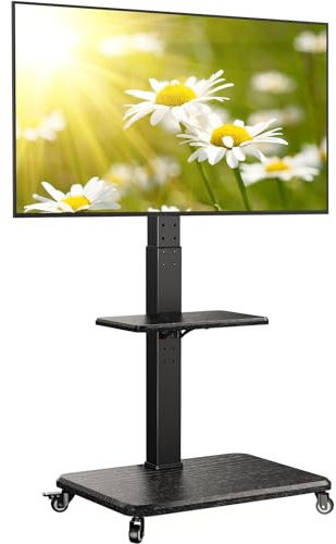 PERLEGEAR Soporte de TV móvil, inclinación y Giro rodante Carro de TV para 32 a 65 70 75 Pulgadas TV Hasta 50kg, Altura Ajustable rodante Soporte de TV Con Ruedas, MAX VESA 600x400mm, PGTVMC27