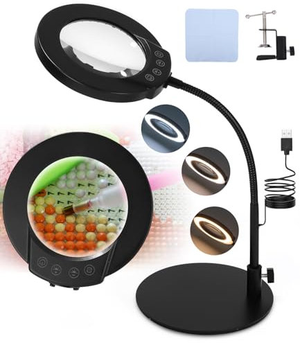 Lampara con Lupa,10X Lupa con Luz y Soporte, Flexo Lupa,Lampara Lupa con 72 Leds, 3 Modos de Color y 5de Regulación Continua, Lámpara de Escritorio para Aficiones, Lectura, Trabajo de Cerca