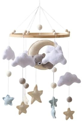 Ueiwffzo Mobile Baby Windspiele Bär, 3D Wolke und Stern Mobile Baby Bettglocke mit Filzbällen, Hängende Bettglocke, Mobile Windspiel Neugeborenen Geschenk (A)