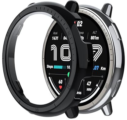 FDHYFGDY Hülle für Amazfit Active 2 44mm, Rundum PC Schutzhülle mit Displayschutz, Schutzfolie Kompatibel mit Amazfit Active 2 44mm - Schwarz