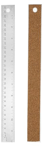 PATIKIL Rostfritt stål linjal med kork, 30 cm rak kant linjal halkfri kork baksida med tum och centimeter skala för kontorsteknik ritning