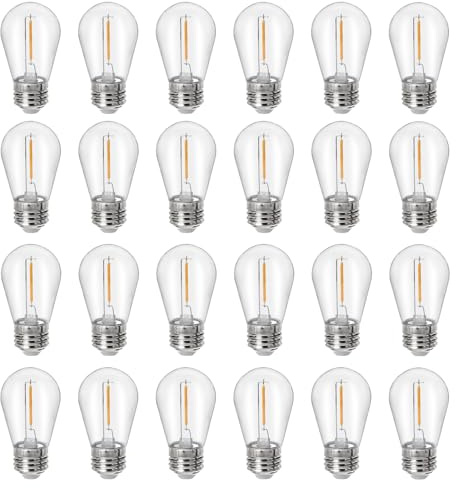 Sdduenled 24Pack S14 Shatterproof LED Bulbs, E26 Screw Base Replacement for Outdoor String Lights - 1W Dimmable (Equal to 11W) 2700K Warm White, Weatherproof Patio Decor 120V