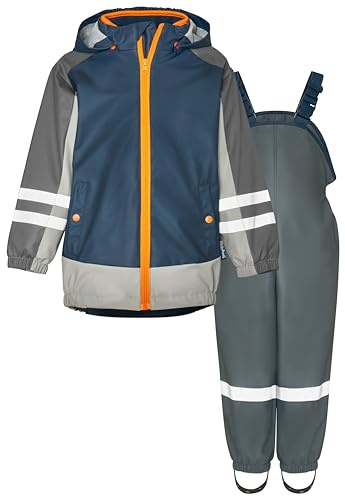 Playshoes regnset, tvådelad 3-i-1 regnjacka och regnbyxor, fleecefoder, 3-i-1 maringrå fleece, 116