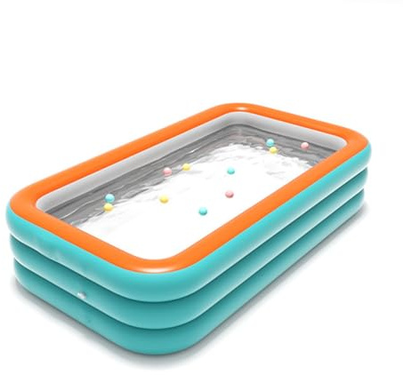 Blissbuilt Piscina Gonfiabile Rettangolare da Esterni,Piscina Gonfiabile per Adulti e Bambini,Piscina Gonfiabile Familiare a 3 Anelli Materiale Spesso in PVC,per Cortile,Festa Estiva in Acqua