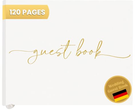 Plantvibes Premium Gästebuch Hochzeit – 120 Seiten Premium-Papier, Dickem Papier, Es Drückt Nicht Durch, Vintage-Stil, Mit Goldenem Titel - Ideal Für Hochzeiten, Jubiläen, Geburtstage (Weiß)